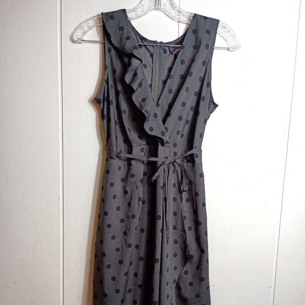 Oh Baby Motherhood Gray Polka Dot Faux Wrap Dress Small Sleeveless Party Wedding
